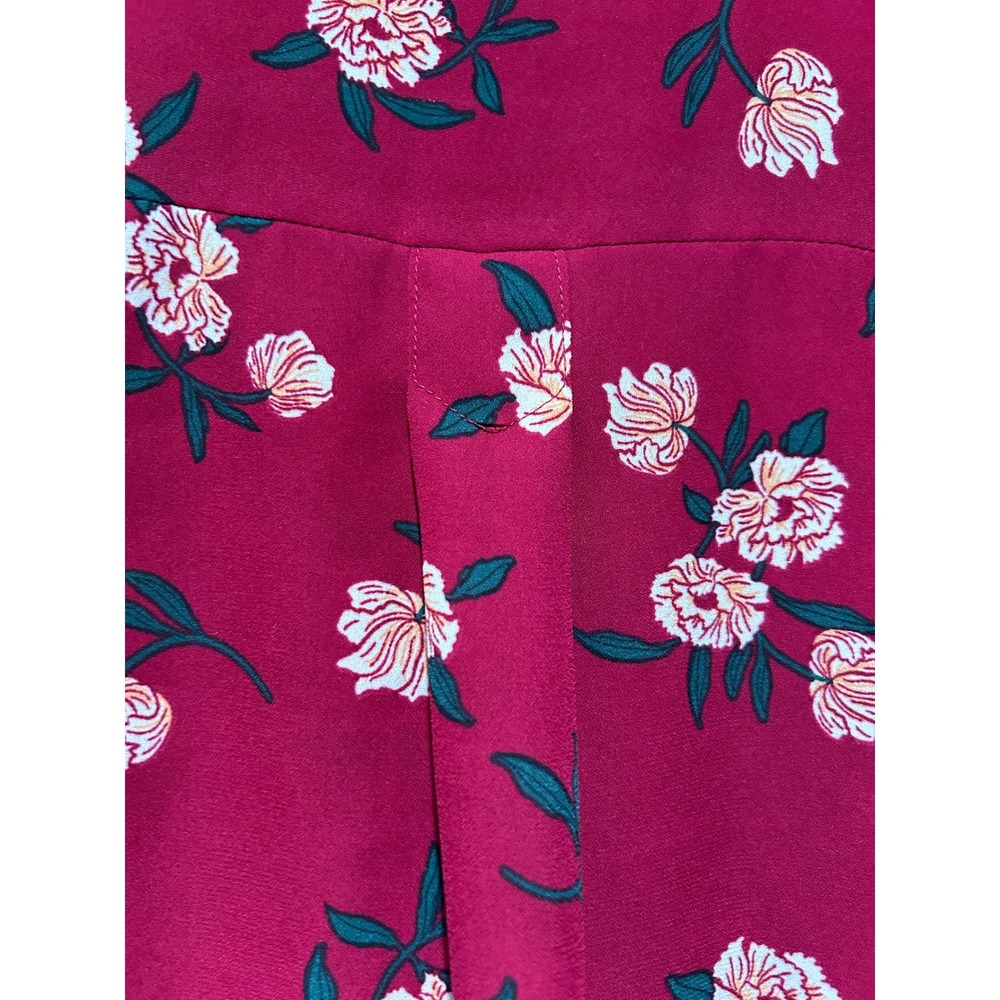 Banana Republic Womens MP Classic Fit Floral Button Up Blouse Berry Red Long Slv - Picture 9 of 9